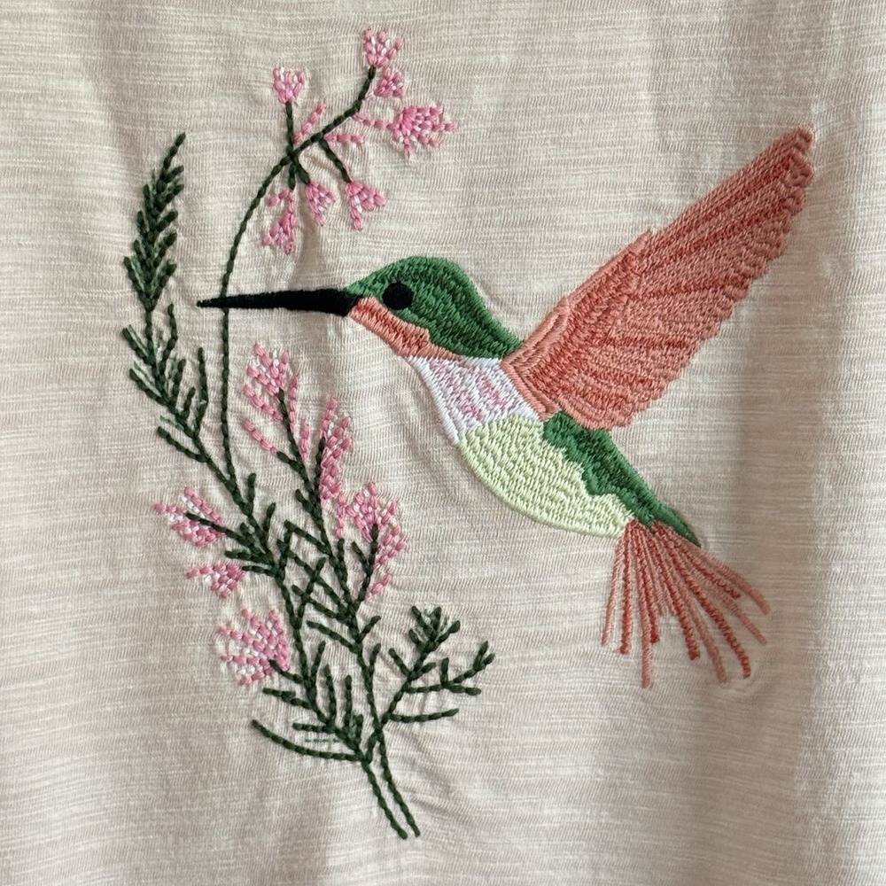 Hummingbird Embroidered Top L Garden Fairy Twee Clean Girl Nature Birds Earth